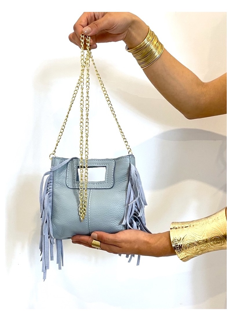 Bolso piel azul flecos
