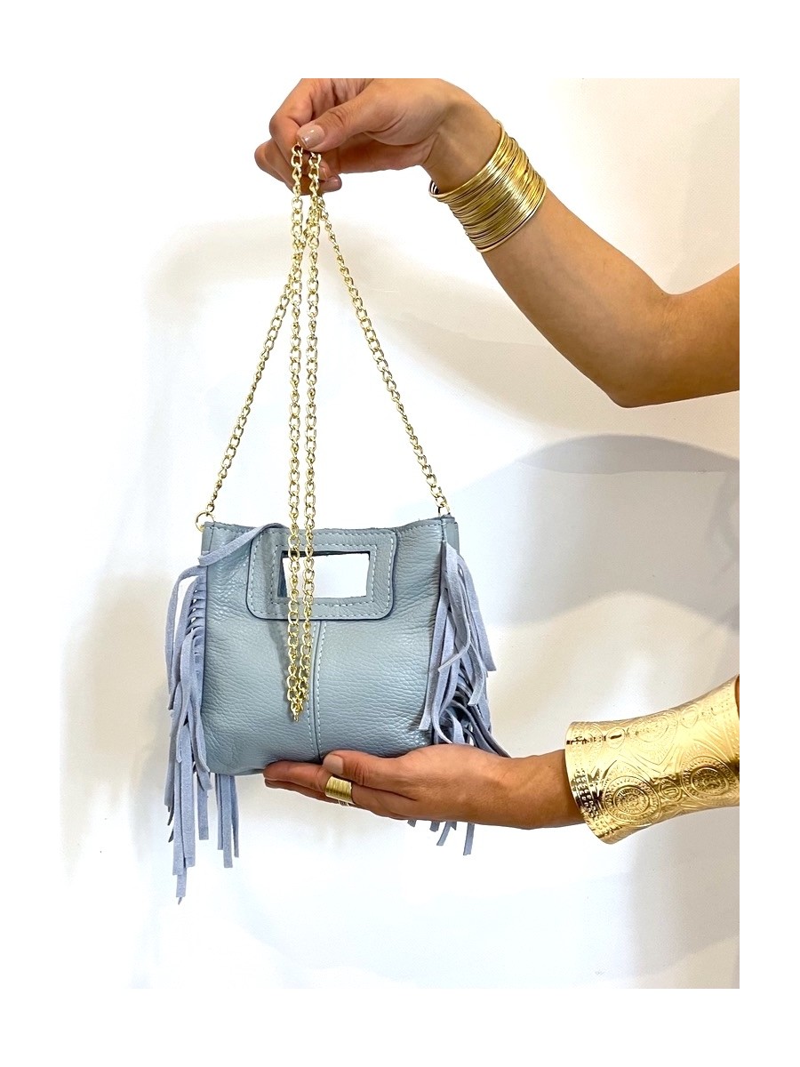 Bolso piel azul flecos