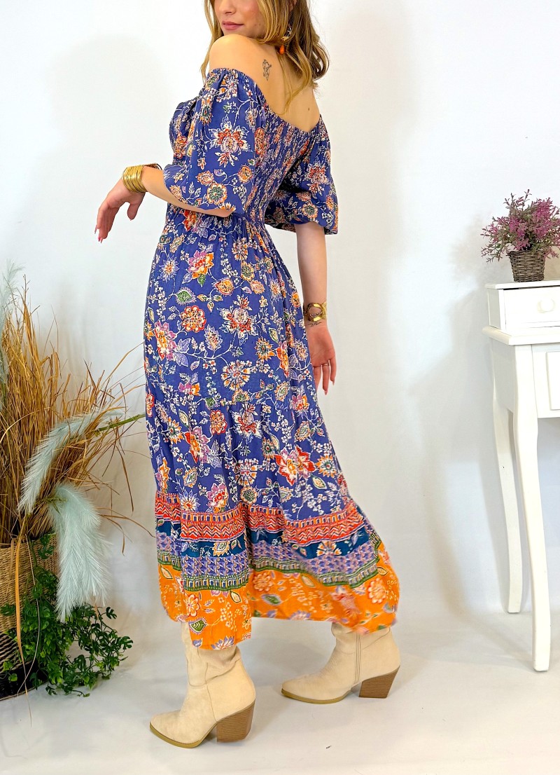 Vestido Keira azul y naranja Trilce