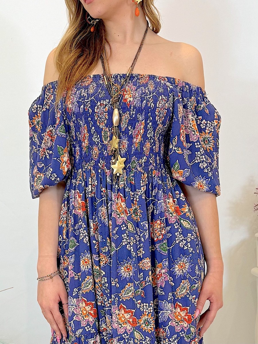 Vestido Keira azul y naranja Trilce