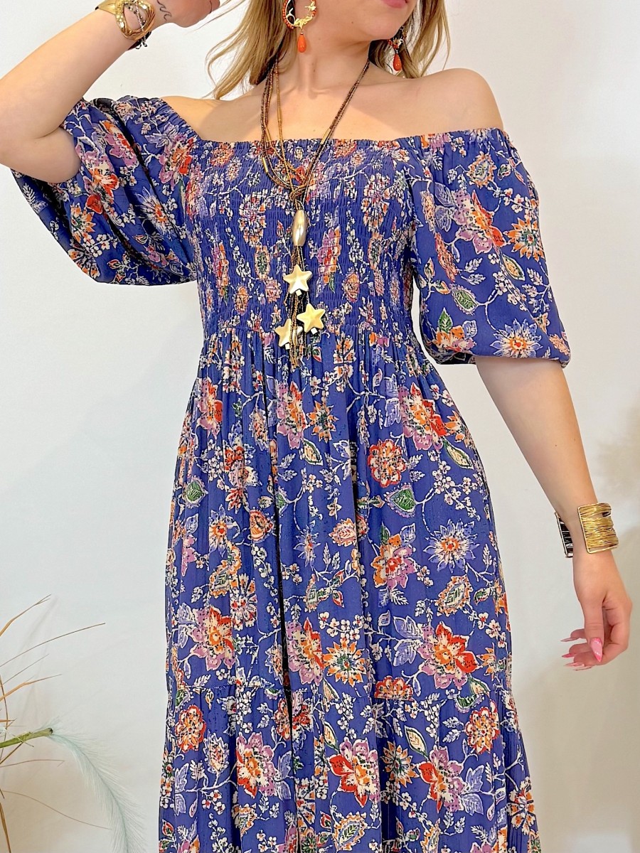 Vestido Keira azul y naranja Trilce