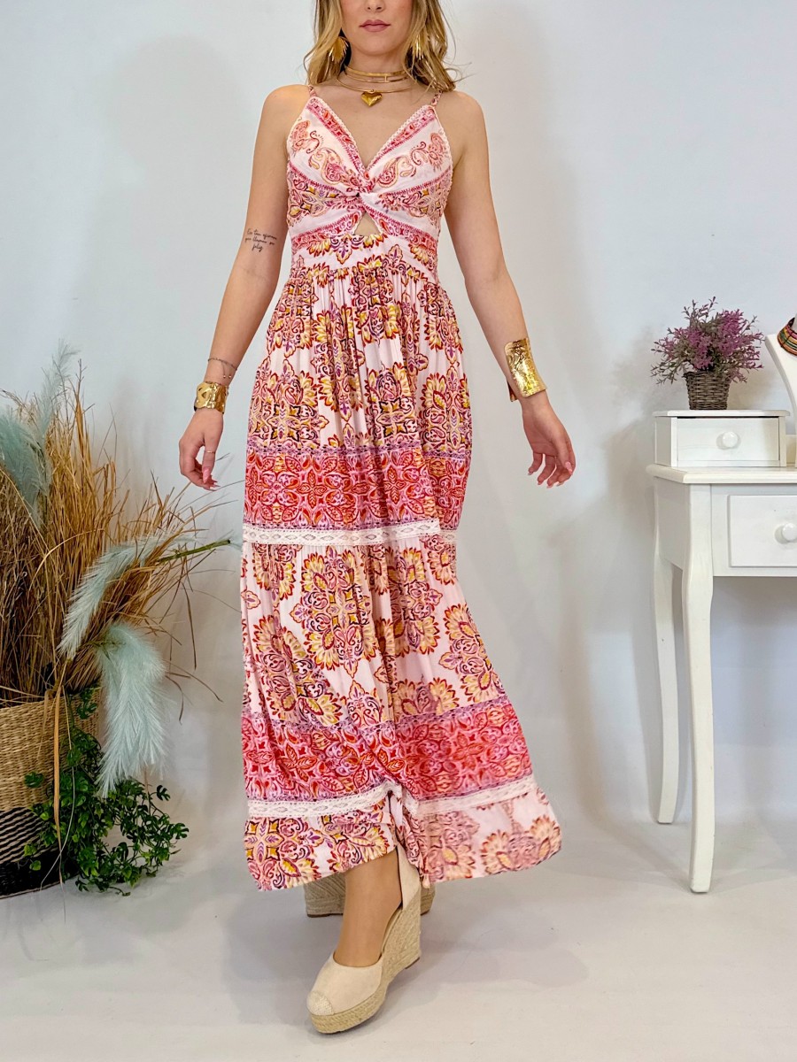 Vestido Capri estampado rosa Trilce