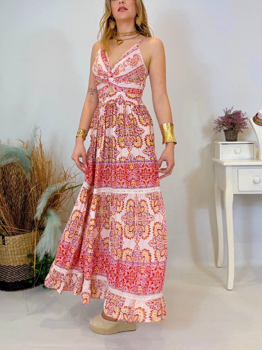 Vestido Capri estampado rosa Trilce