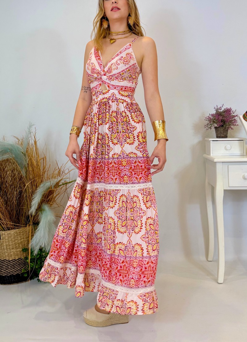 Vestido Capri estampado rosa Trilce