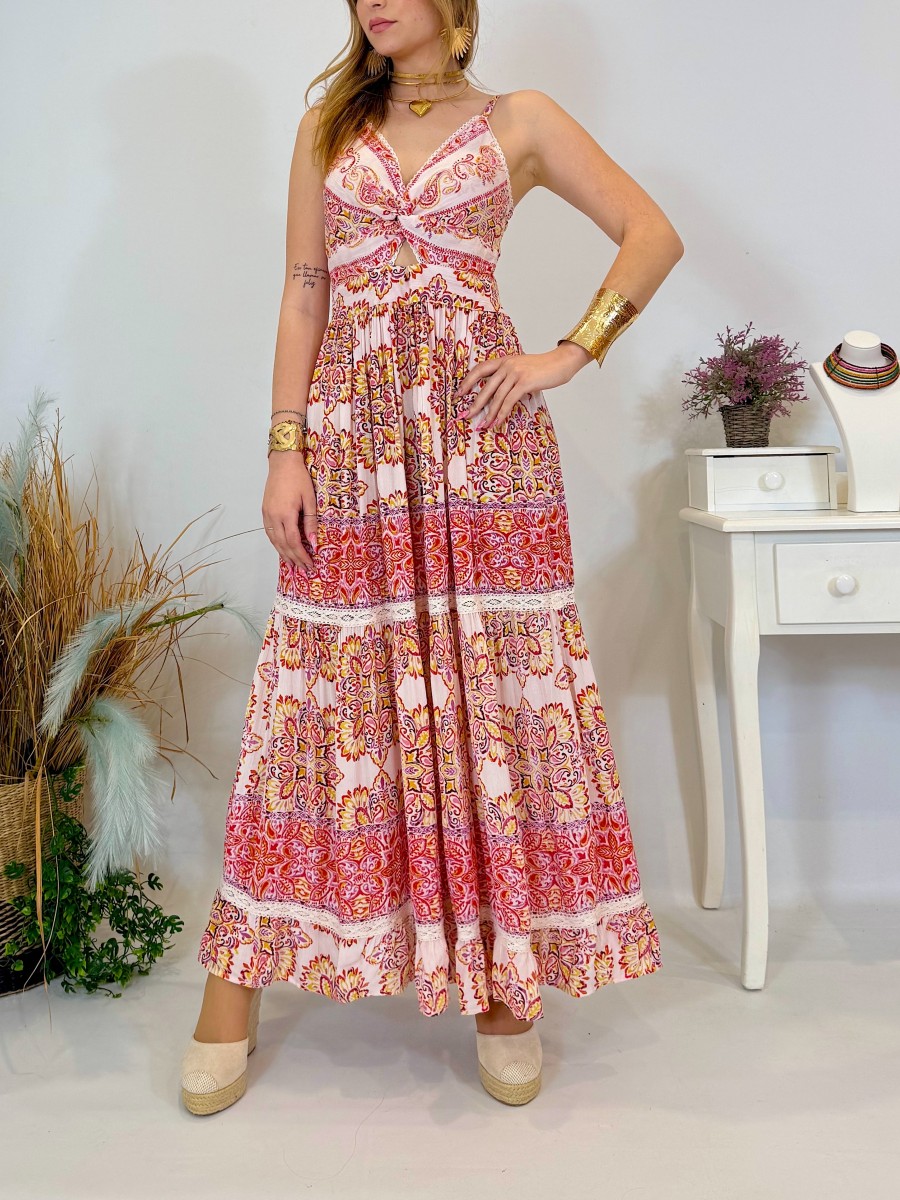 Vestido Capri estampado rosa Trilce