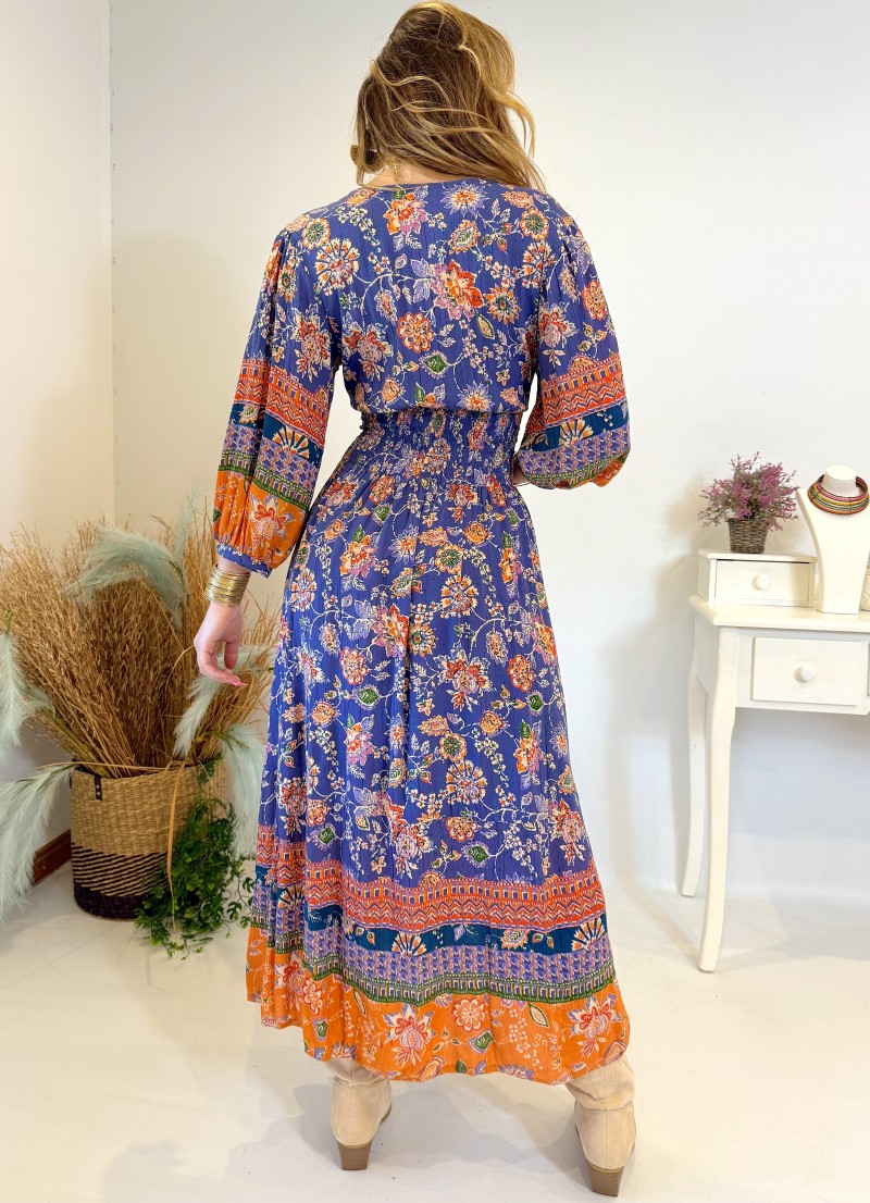 Vestido Native azul y naranja Trilce