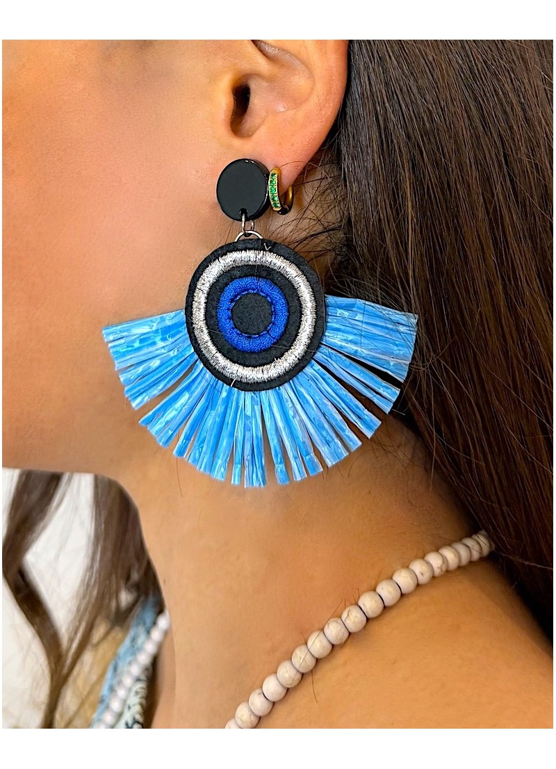 Pendientes de rafia azul