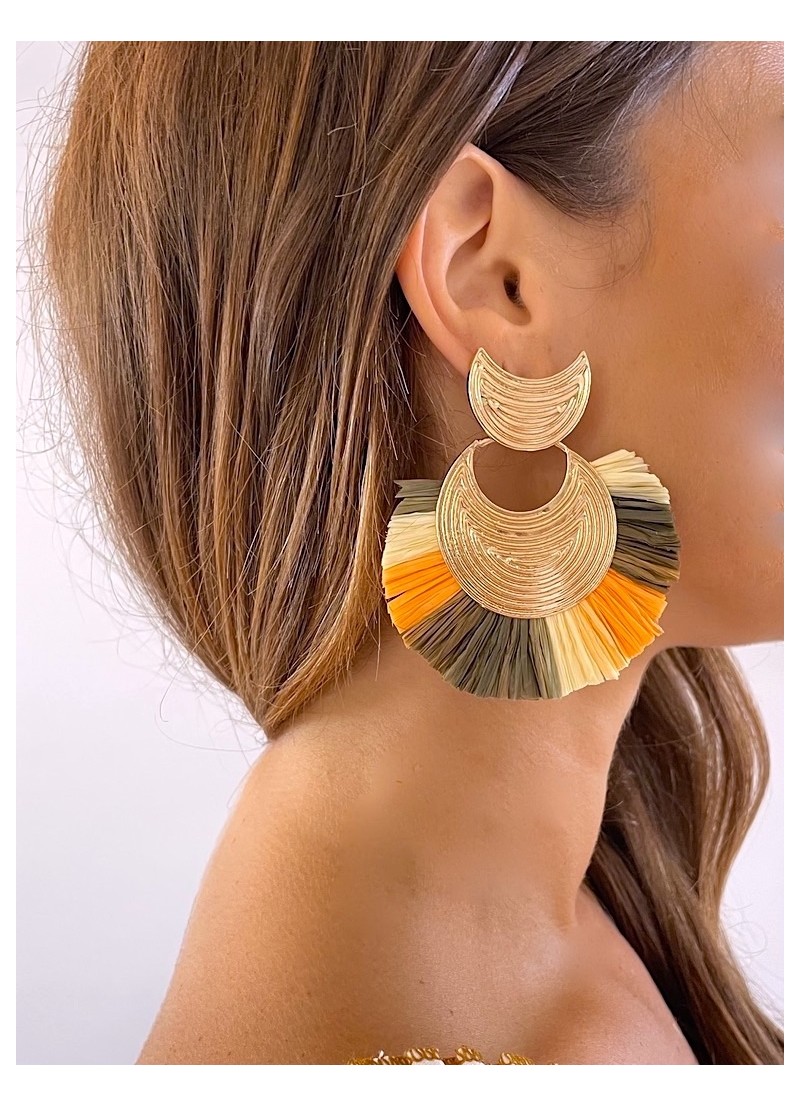 Pendientes rafia marron y amarillo