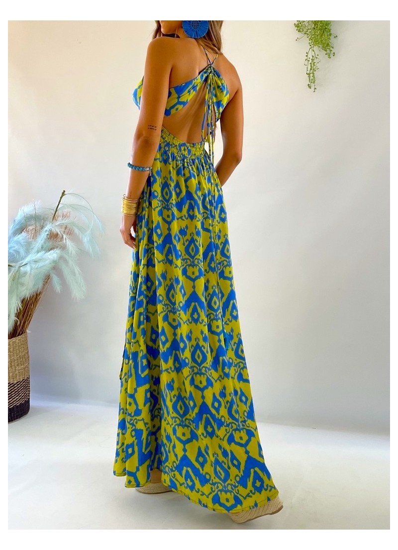 Vestido Altea azul y verde lima