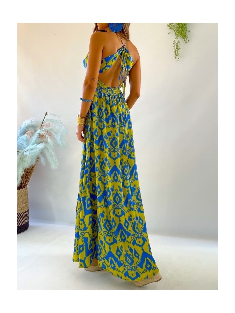 Vestido Altea azul y verde lima