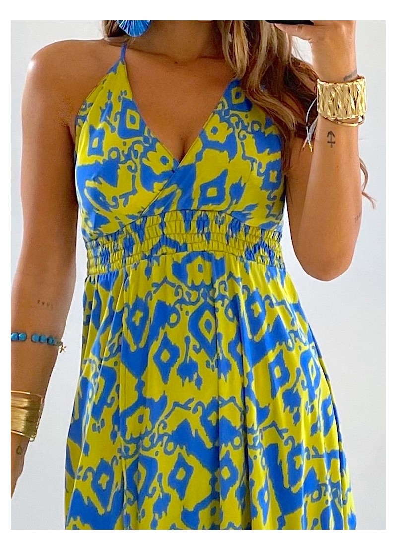 Vestido Altea azul y verde lima