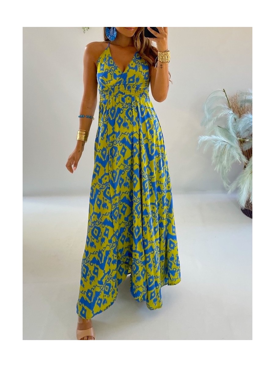 Vestido Altea azul y verde lima