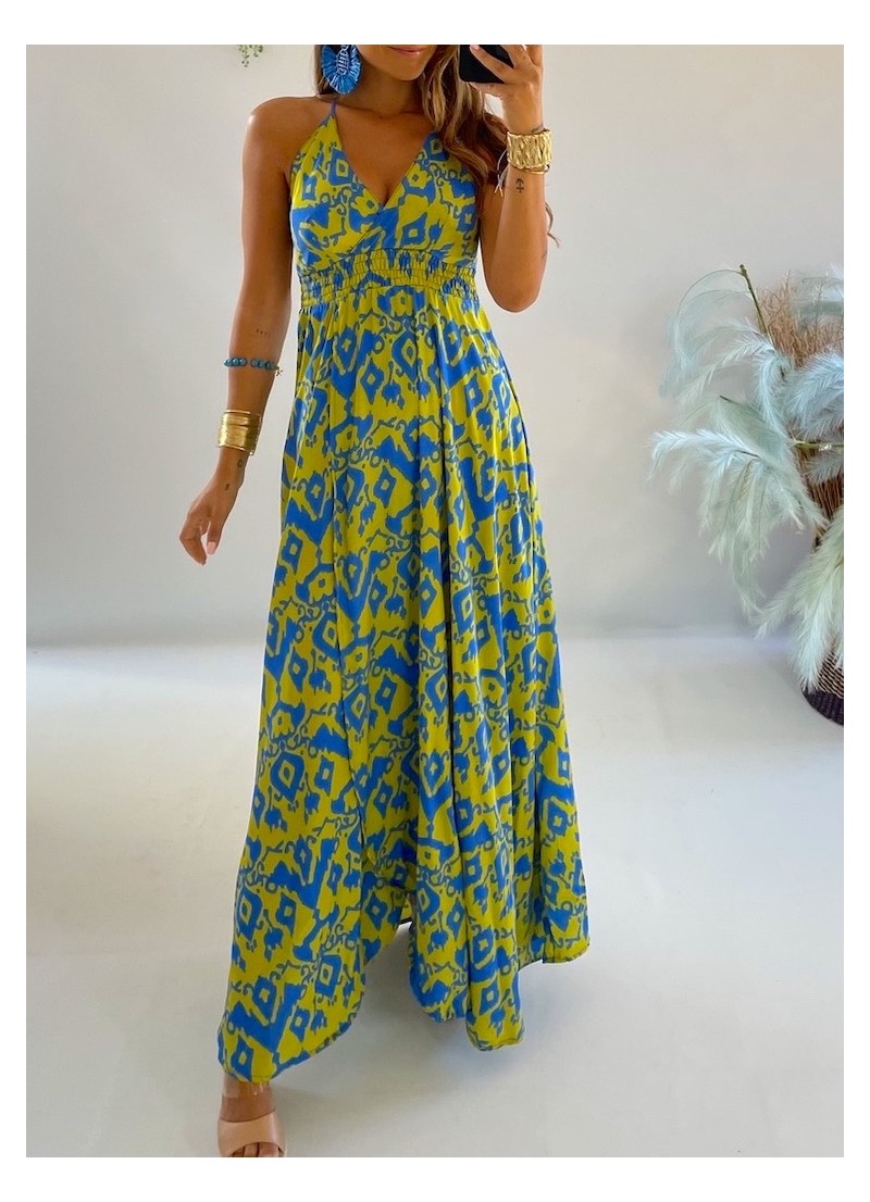 Vestido Altea azul y verde lima