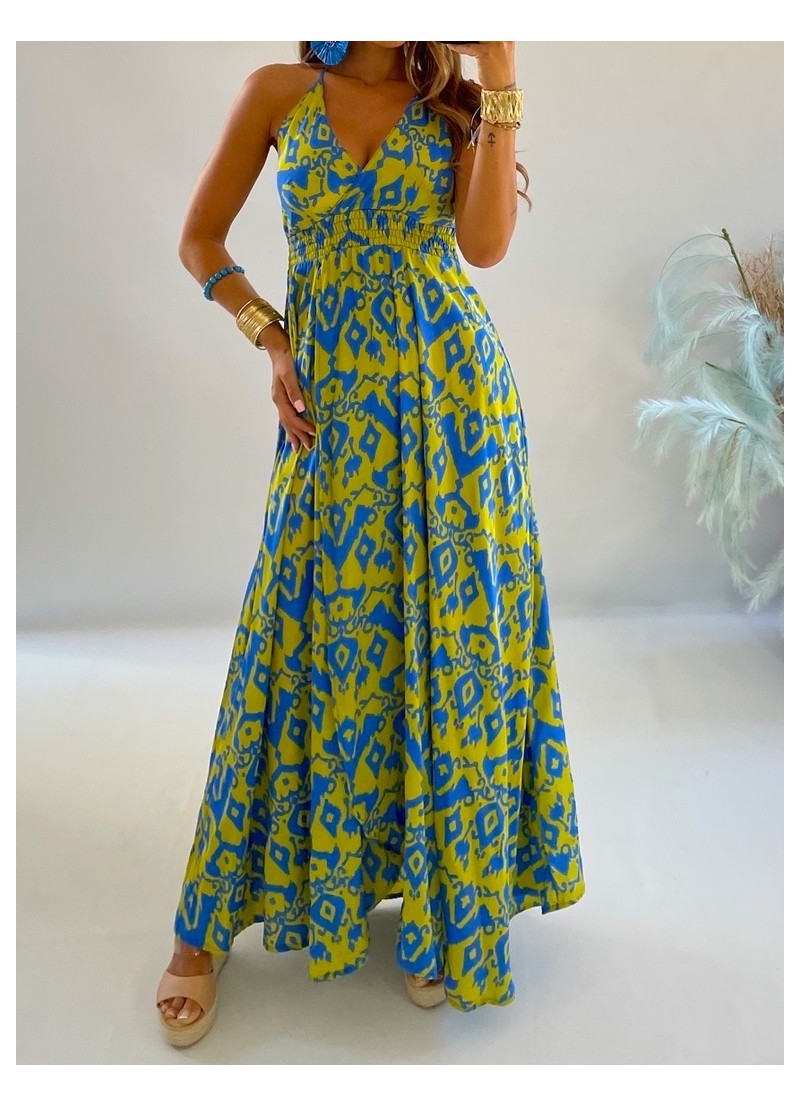Vestido Altea azul y verde lima