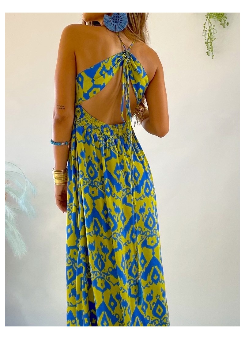 Vestido Altea azul y verde lima