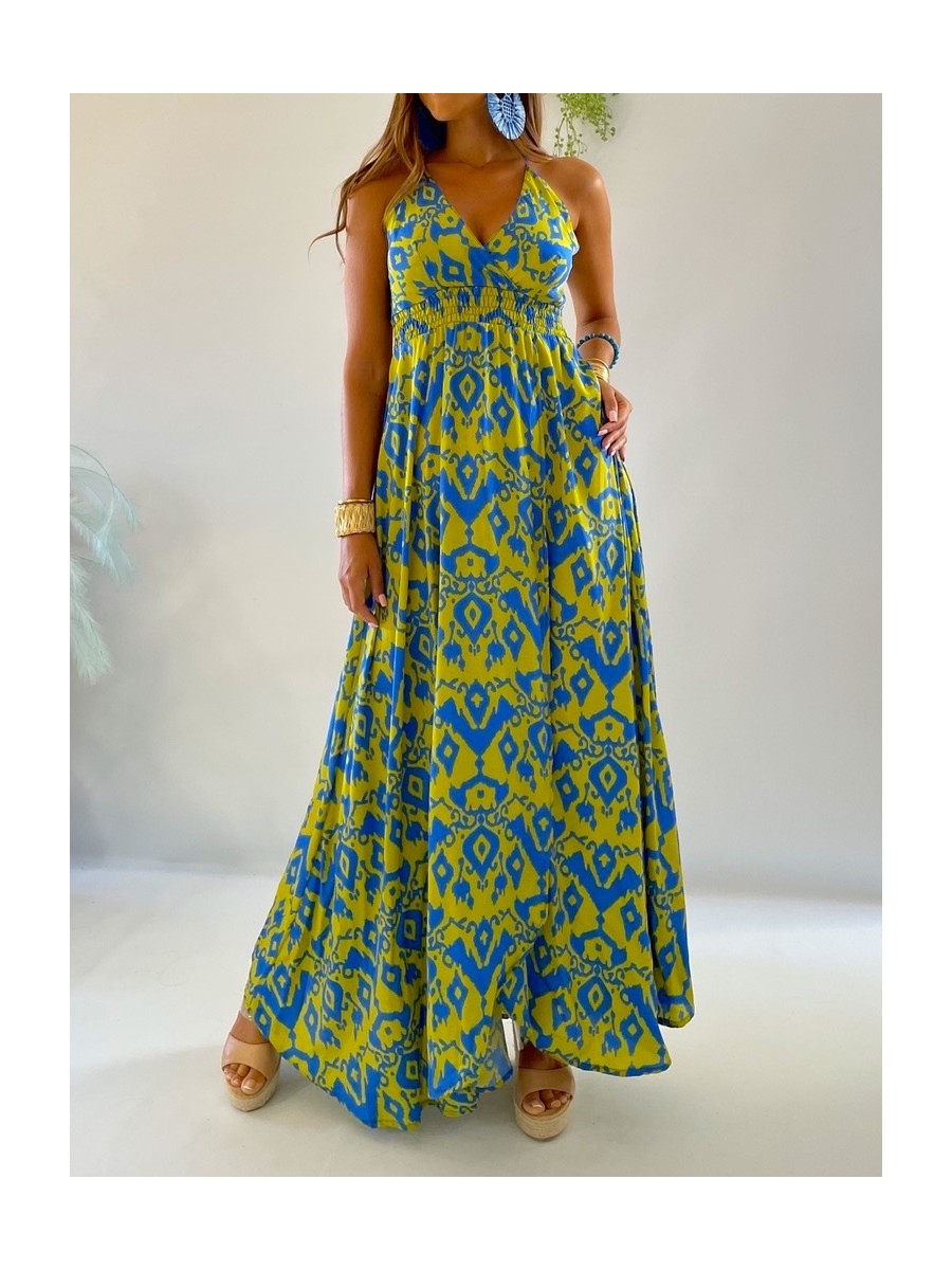 Vestido Altea azul y verde lima