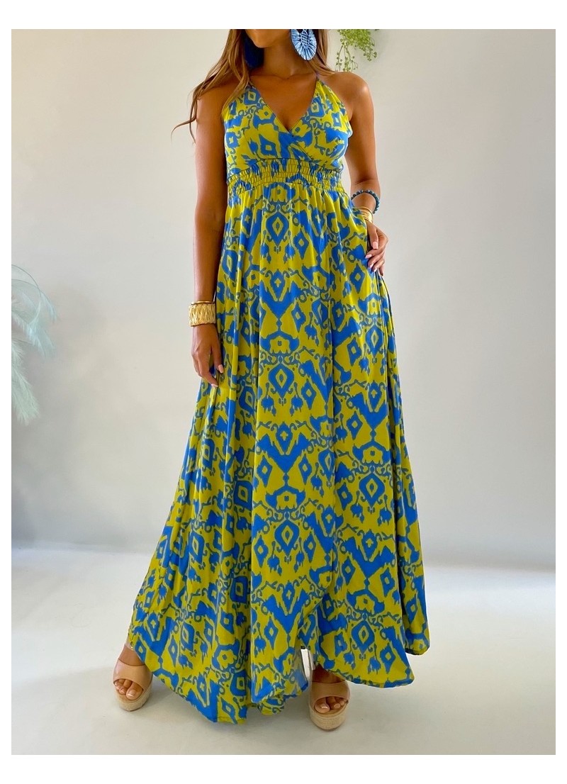 Vestido Altea azul y verde lima