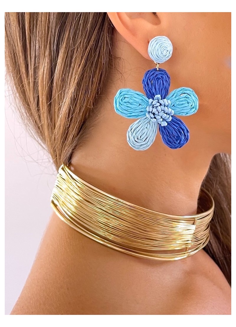 Pendientes de rafia flor azul