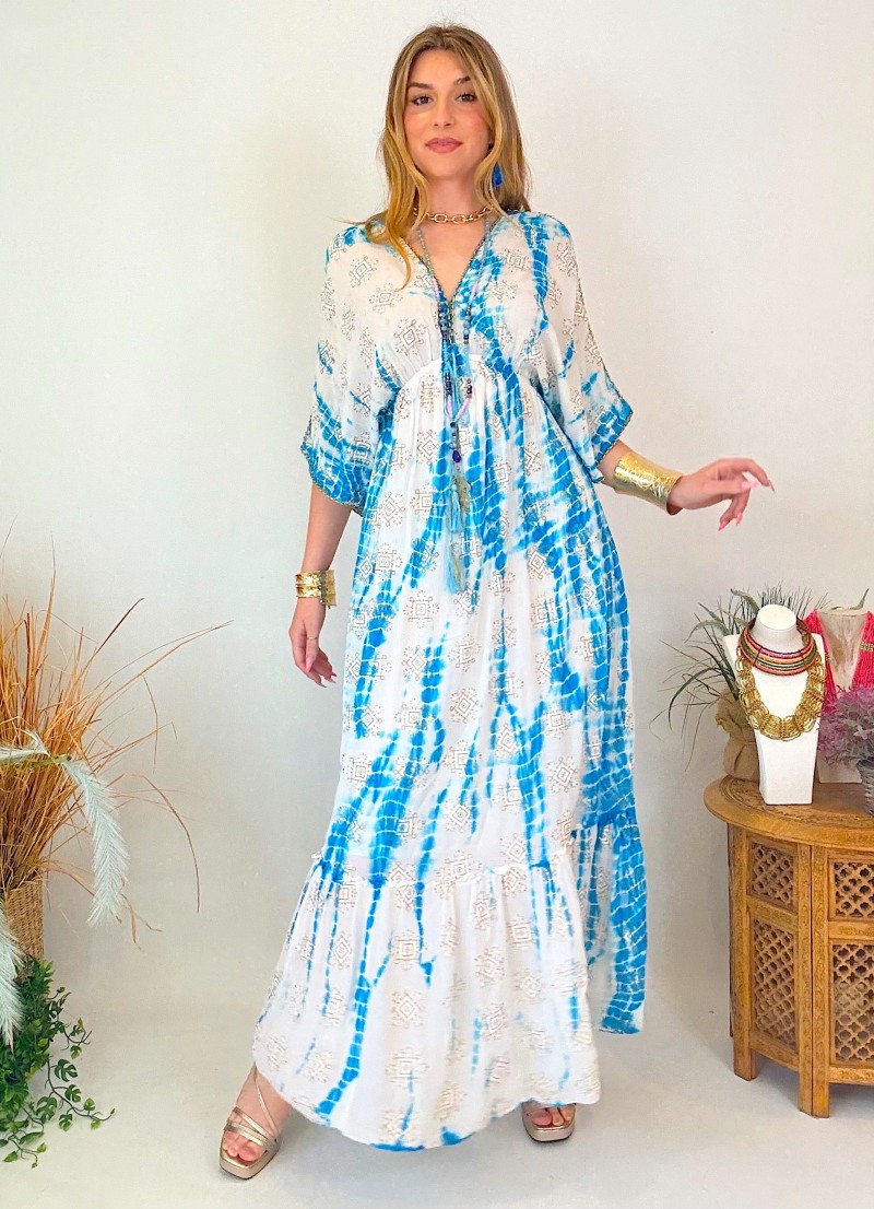 Vestido Laos blanco y azul