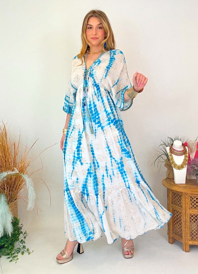 Vestido Laos blanco y azul