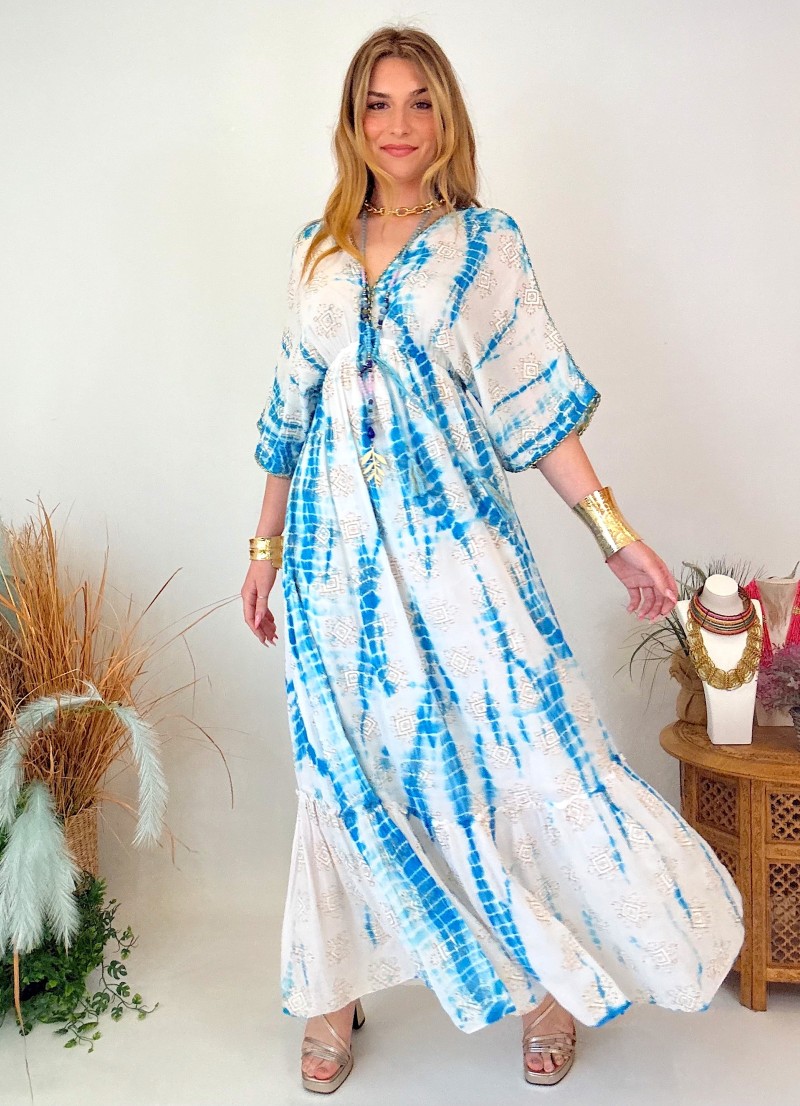 Vestido Laos blanco y azul