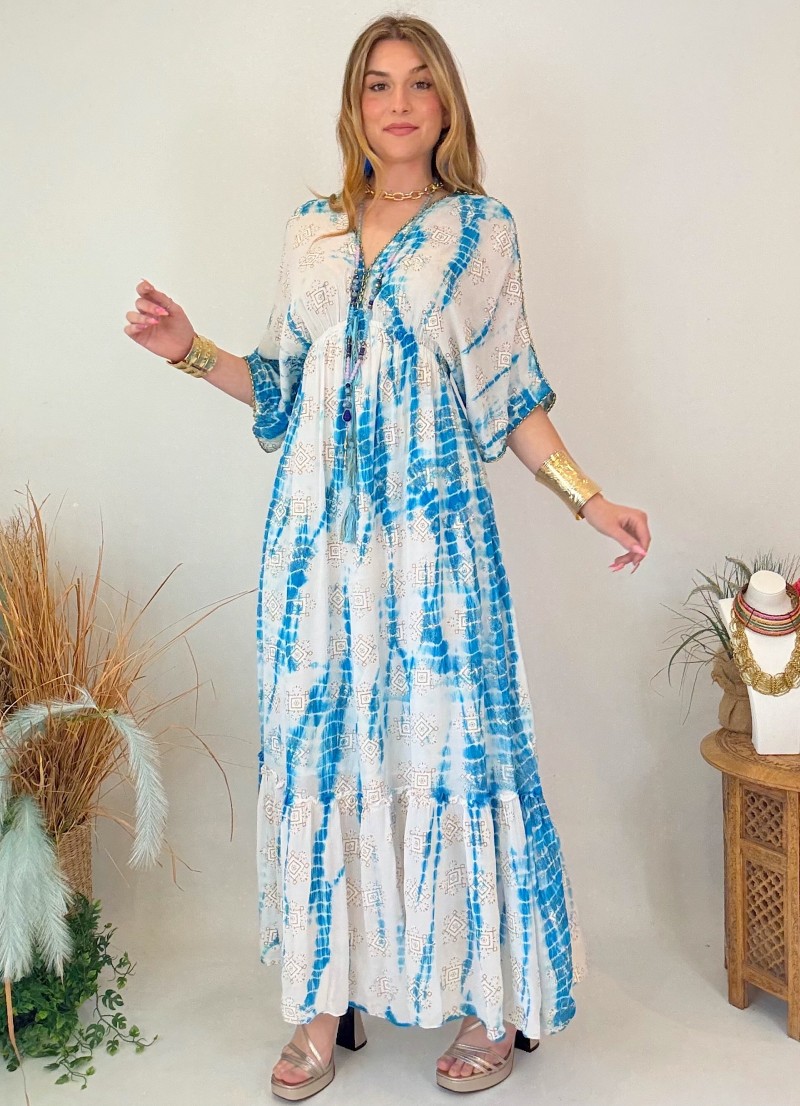 Vestido Laos blanco y azul