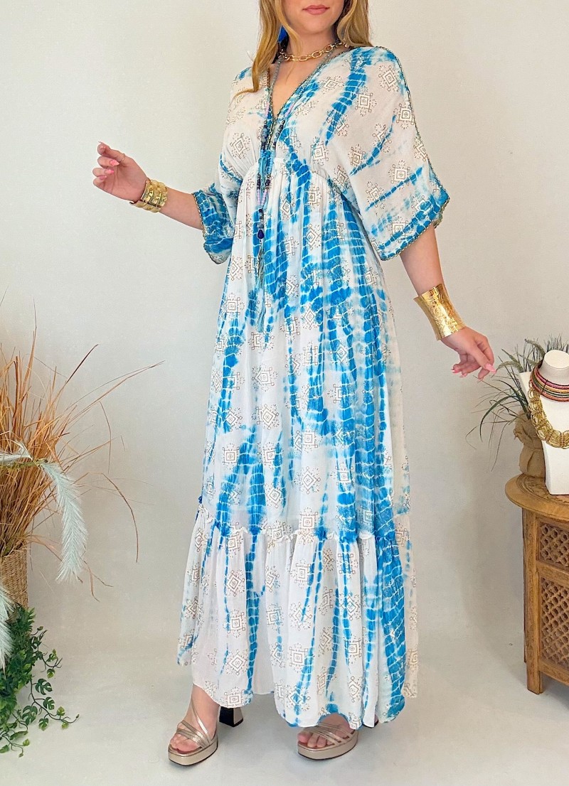 Vestido Laos blanco y azul