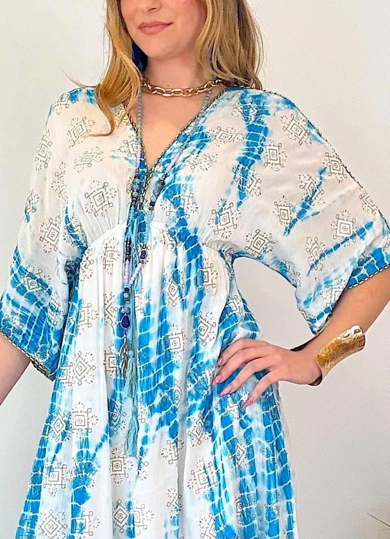 Vestido Laos blanco y azul