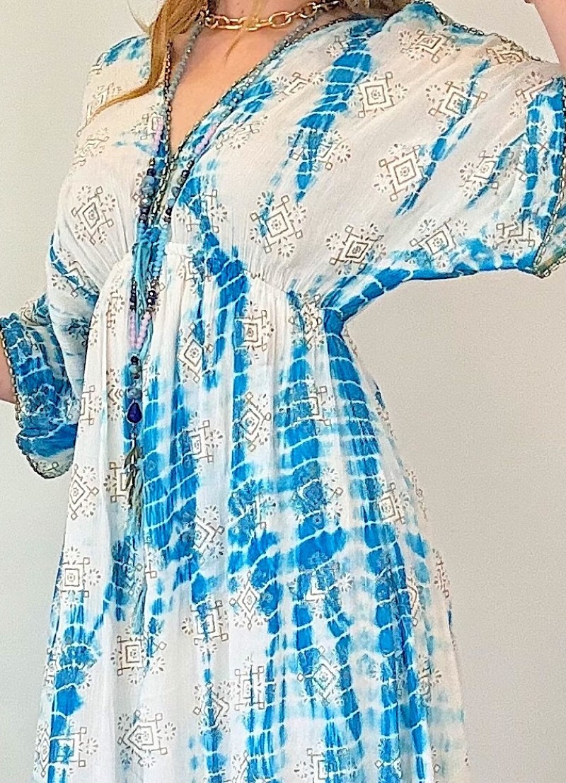 Vestido Laos blanco y azul