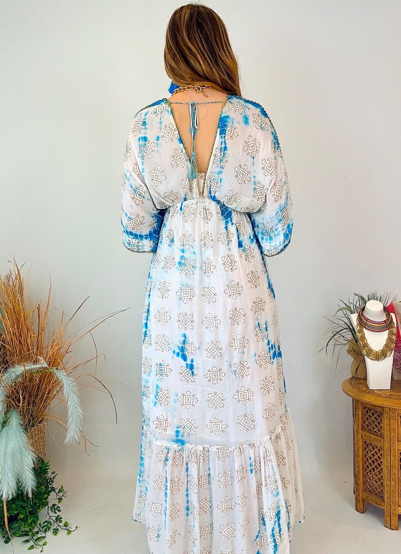 Vestido Laos blanco y azul