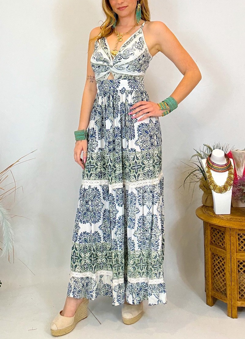 Vestido Capri estampado azul y verde Trilce