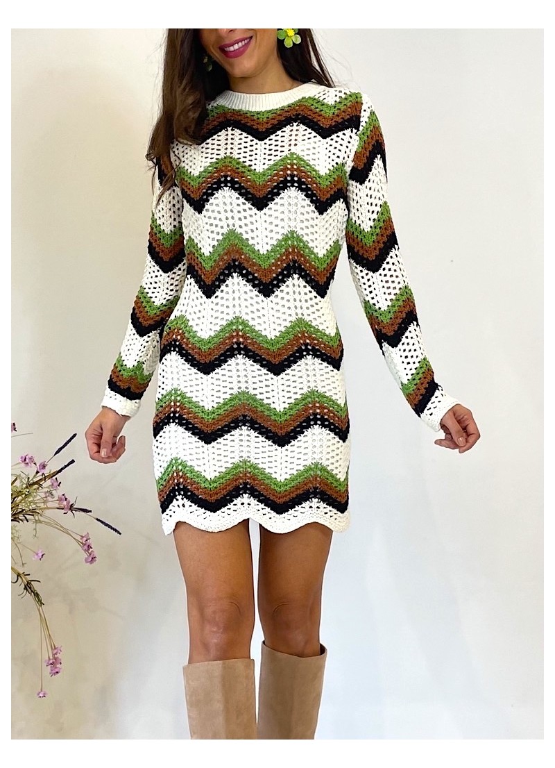 "Vestido Medoly crochet verde y marrón