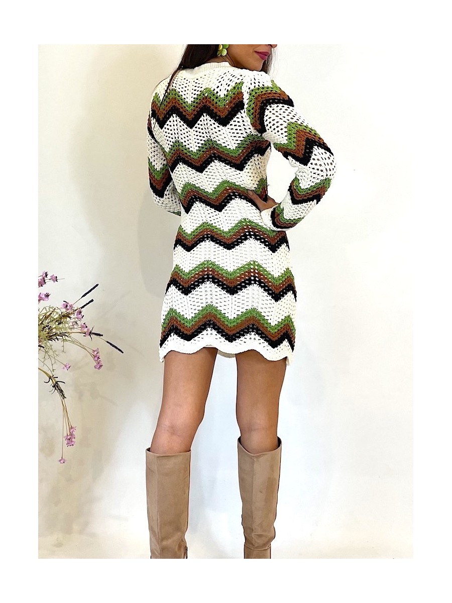 "Vestido Medoly crochet verde y marrón