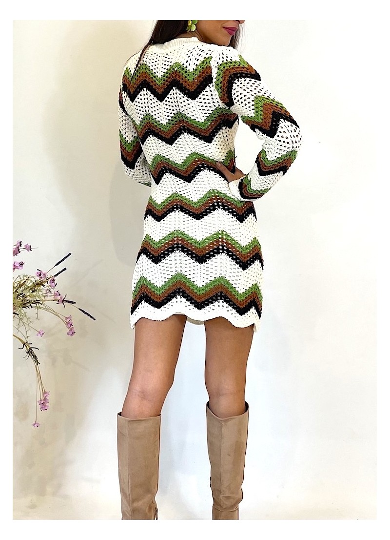 "Vestido Medoly crochet verde y marrón
