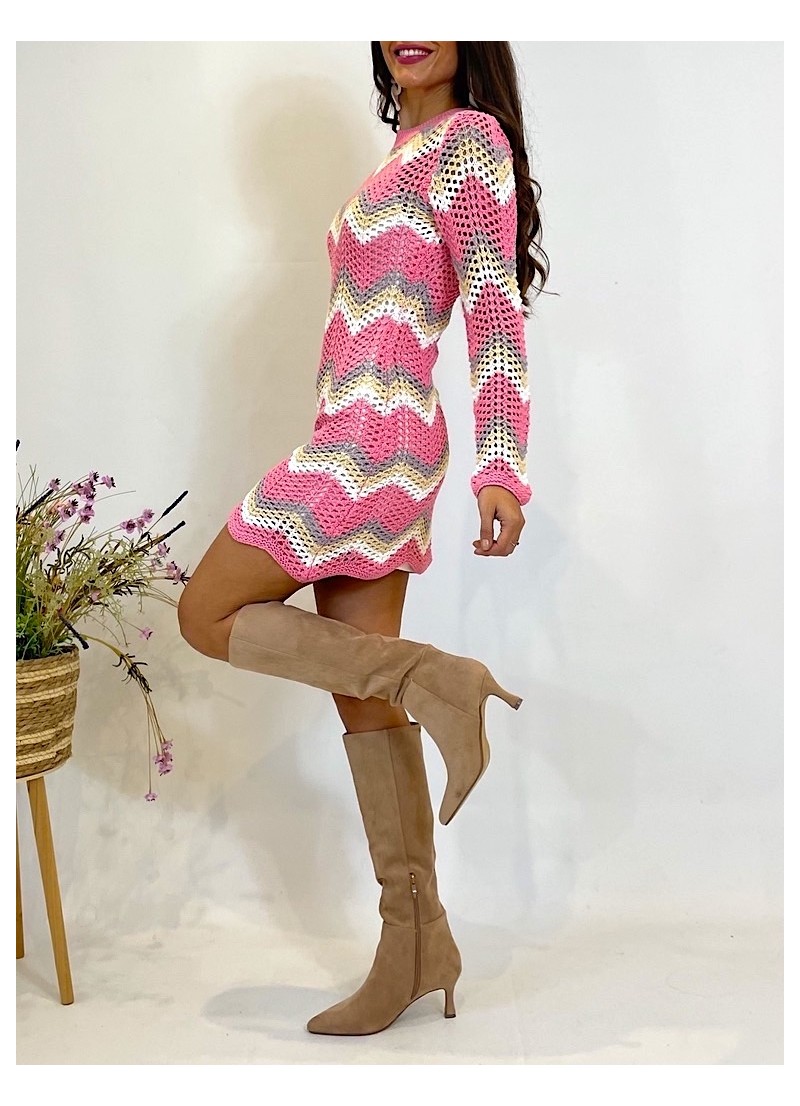 Vestido Medoly crochet rosa y blanco