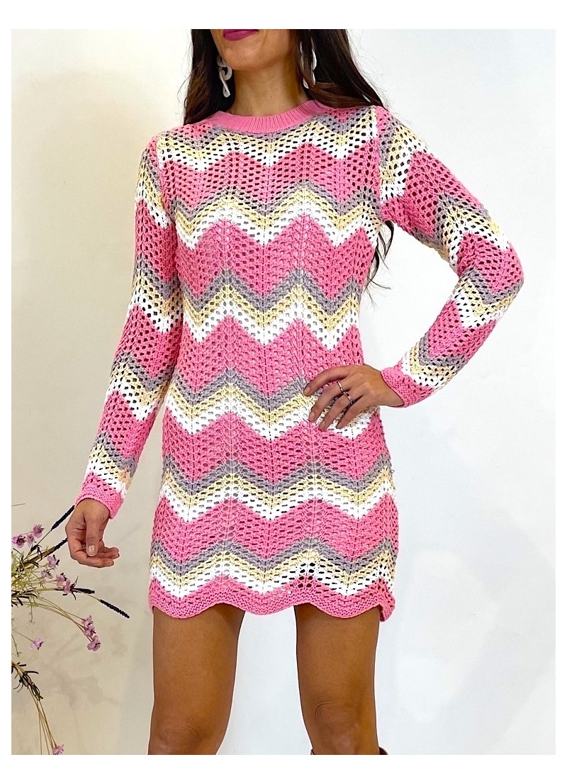 Vestido Medoly crochet rosa y blanco