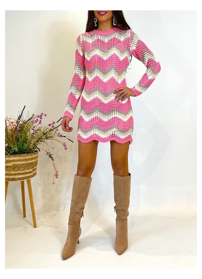 Vestido Medoly crochet rosa y blanco