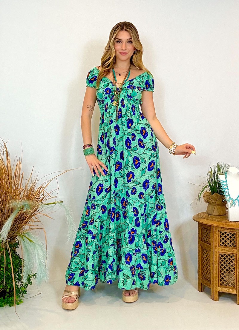 Vestido largo con volantes - Hombros descubiertos y vuelo