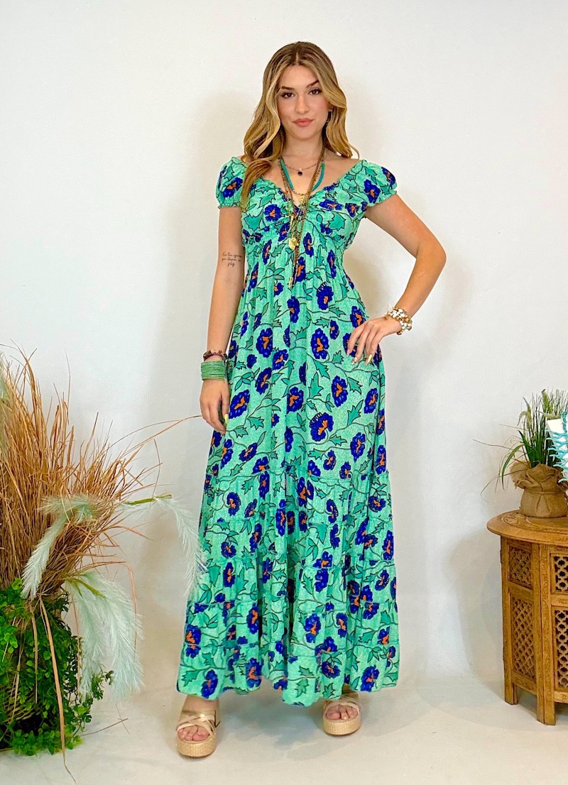 Vestido largo con volantes - Hombros descubiertos y vuelo