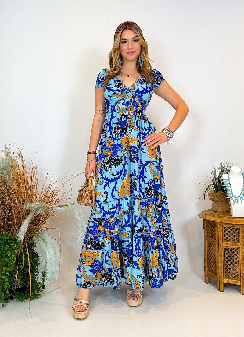 Vestido largo con volantes - Hombros descubiertos y vuelo