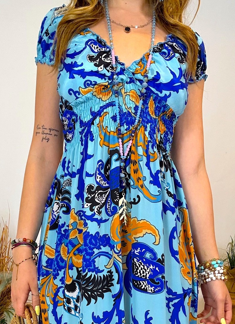 Vestido largo con volantes - Hombros descubiertos y vuelo