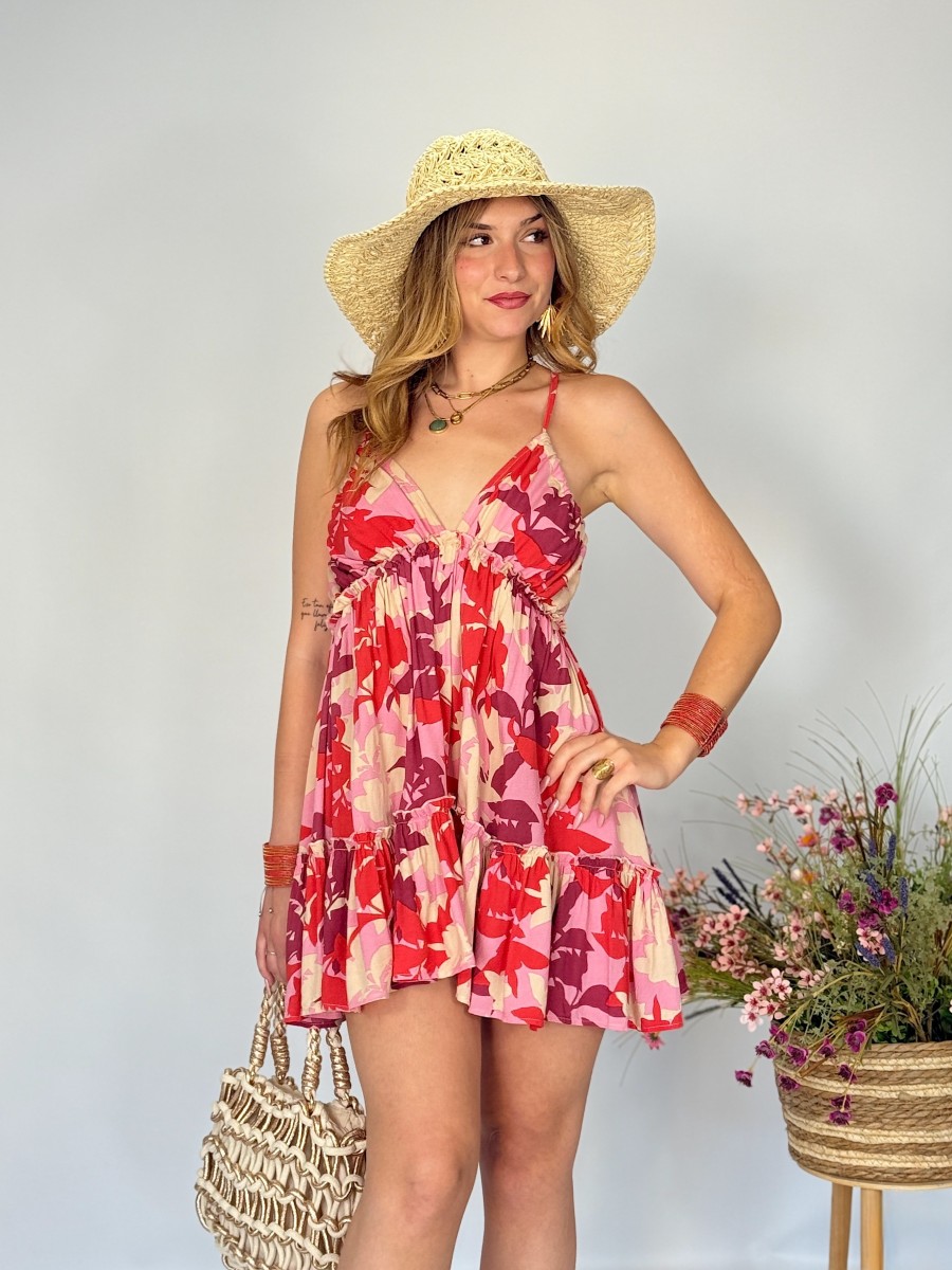 Vestido Annete rojo y rosa Makiara