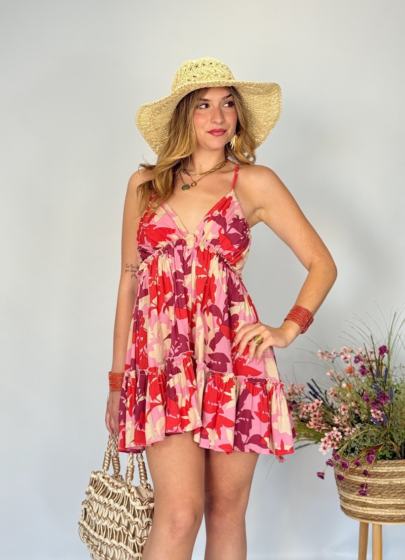 Vestido Annete rojo y rosa Makiara