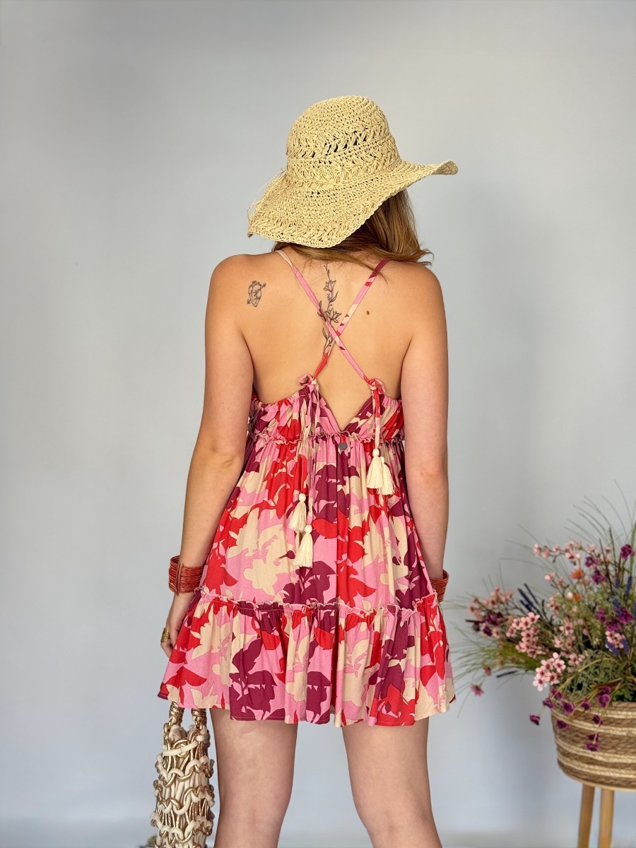 Vestido Annete rojo y rosa Makiara