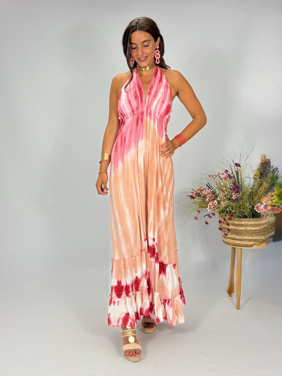 Vestido Isa Tie dye rosa y rojo Makiara