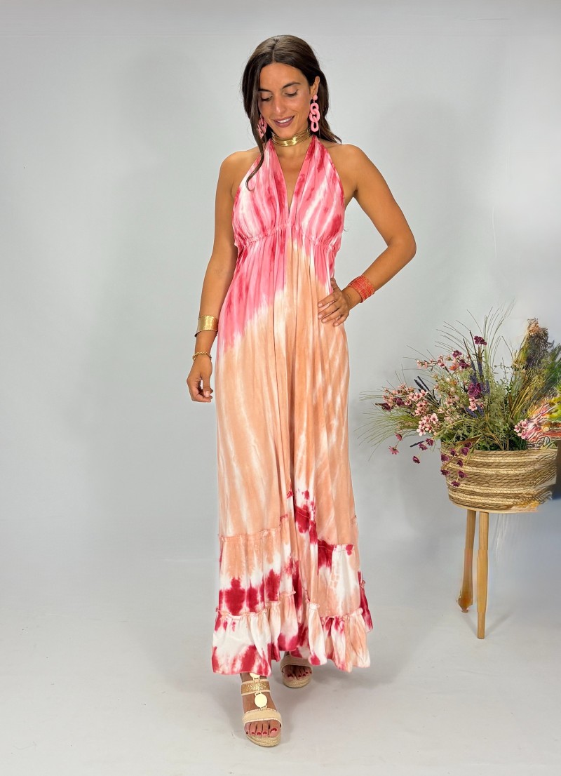 Vestido Isa Tie dye rosa y rojo Makiara