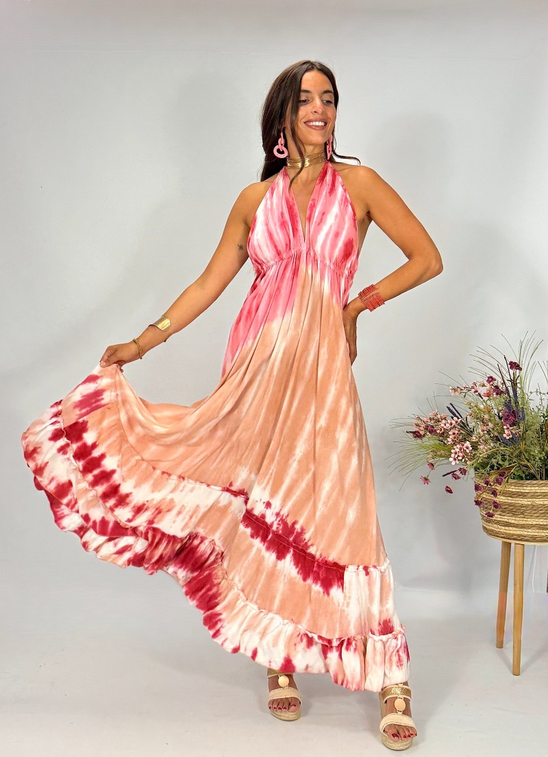 Vestido Isa Tie dye rosa y rojo Makiara