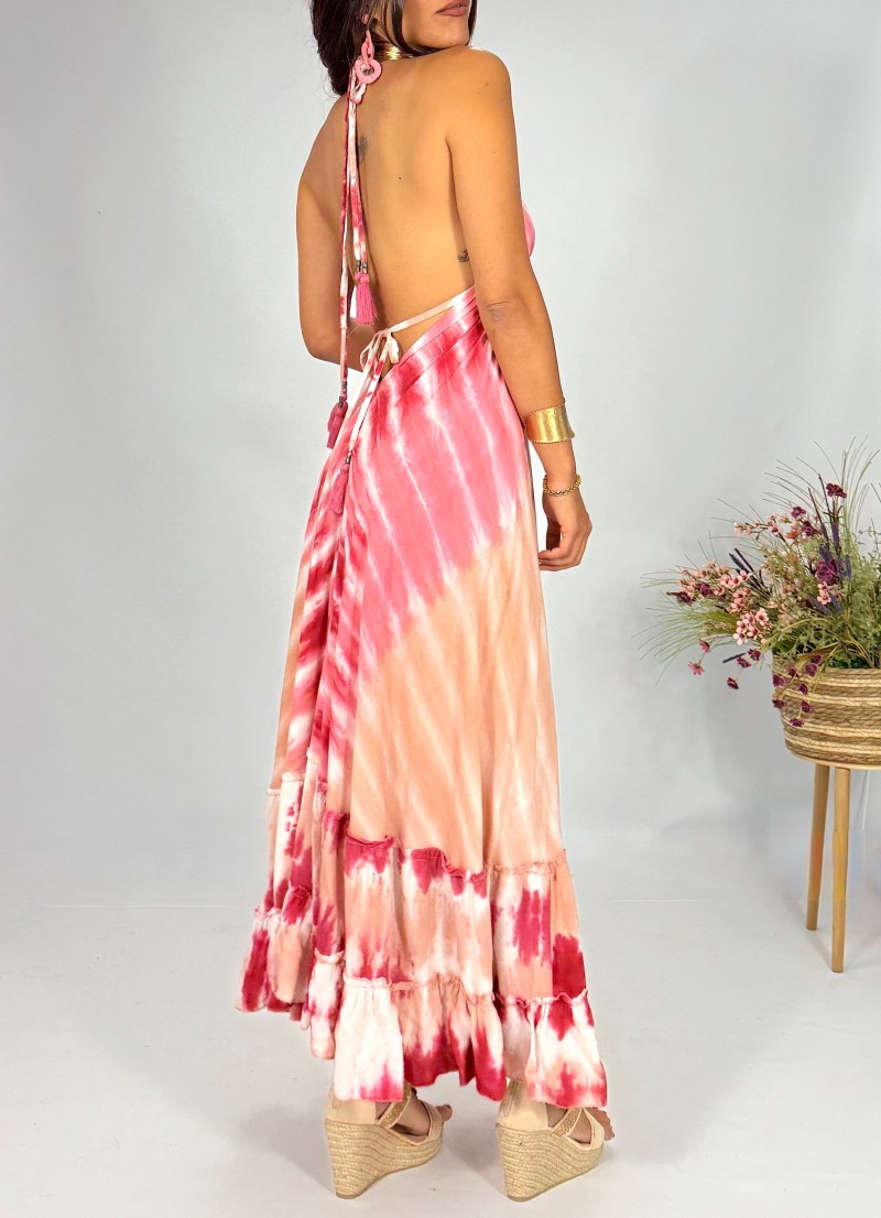 Vestido Isa Tie dye rosa y rojo Makiara
