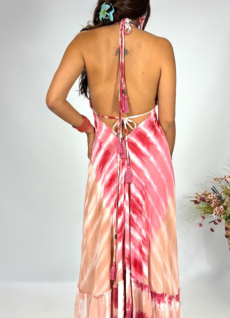Vestido Isa Tie dye rosa y rojo Makiara