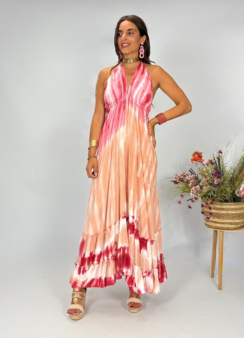Vestido Isa Tie dye rosa y rojo Makiara